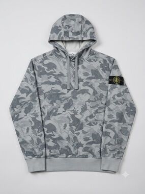 Stone Island Grey Camouflage Crewneck Hoodie
